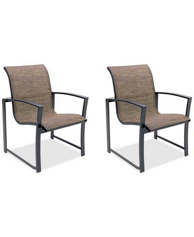 Agio Wythburn Mix And Match Sleek Sling Outdoor Dining Chairs, Set Of 2 In Mocha Grey,pewter Finish