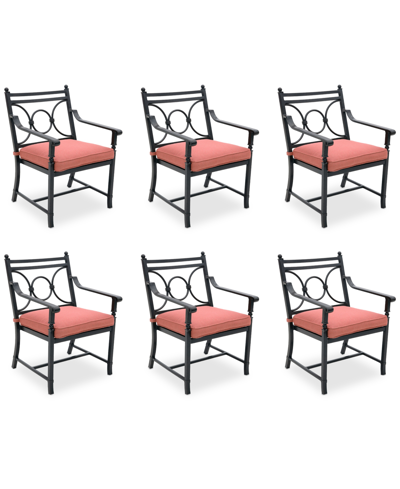 Agio Wythburn Mix And Match Scroll Outdoor Dining Chairs, Set Of 6 In Peony Brick Red,pewter Finish