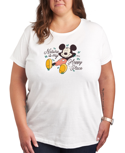 Air Waves Trendy Plus Size Mickey Mouse Earth Day Graphic T-shirt In White