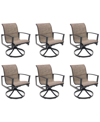 Agio Wythburn Mix And Match Sleek Sling Outdoor Swivel Chairs, Set Of 6 In Mocha Grey,bronze Finish