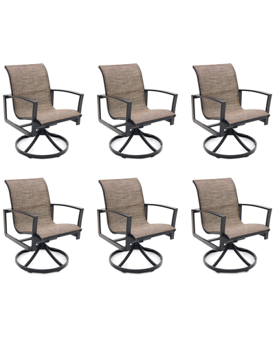 Agio Wythburn Mix And Match Sleek Sling Outdoor Swivel Chairs, Set Of 6 In Mocha Grey,pewter Finish