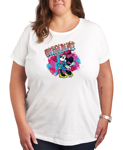Air Waves Trendy Plus Size Minnie Mouse Graffiti Graphic T-shirt In White