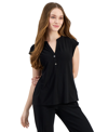 Ak Anne Klein Petite Dolman-sleeve Split-neck Top In Anne Black