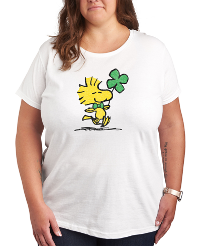 Air Waves Trendy Plus Size Peanuts Woodstock St. Patrick's Day Graphic T-shirt In White