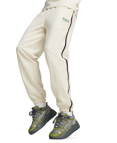 Puma Men's Team Regular-fit Logo Embroidered Seersucker Track Pants In Alpine Snow