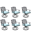 Agio Wythburn Mix And Match Lattice Outdoor Swivel Chairs, Set Of 6 In Spa Light Blue,pewter Finish