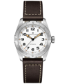 HAMILTON WOMEN'S SWISS AUTOMATIC KHAKI FIELD EXPEDITION BROWN LEATHER STRAP WATCH 37MM