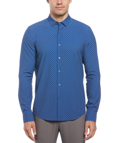 Perry Ellis Men's Slim-fit Stretch Diamond Geo-print Button-down Shirt In Blue Quartz