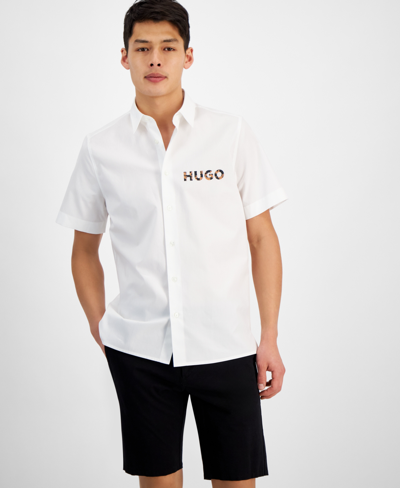 Hugo By  Boss Men's Relaxed-fit Logo-print Button-down Shirt, Created For Macy's In White