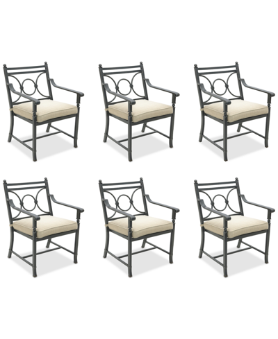 Agio Wythburn Mix And Match Scroll Outdoor Dining Chairs, Set Of 6 In Straw Natural,pewter Finish