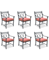 Agio Wythburn Mix And Match Scroll Outdoor Dining Chairs, Set Of 6 In Peony Brick Red,pewter Finish