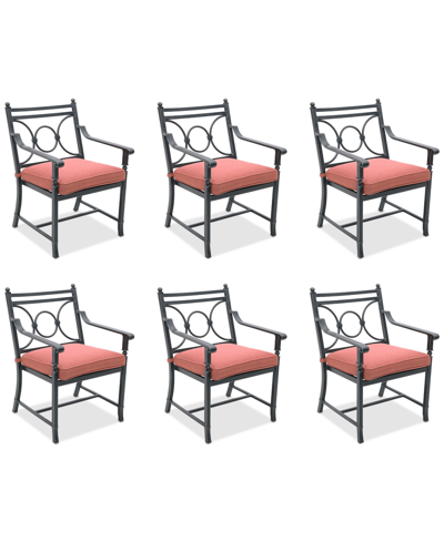 Agio Wythburn Mix And Match Scroll Outdoor Dining Chairs, Set Of 6 In Peony Brick Red,pewter Finish