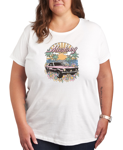 Air Waves Trendy Plus Size Ford Mustang Graphic T-shirt In White