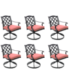 Agio Wythburn Mix And Match Lattice Outdoor Swivel Chairs, Set Of 6 In Peony Brick Red,bronze Finish