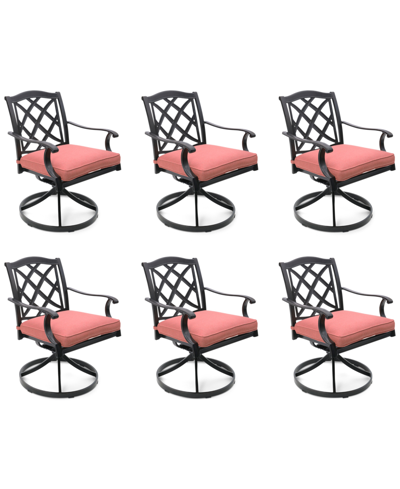 Agio Wythburn Mix And Match Lattice Outdoor Swivel Chairs, Set Of 6 In Peony Brick Red,pewter Finish