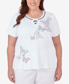 ALFRED DUNNER PLUS SIZE ALL AMERICAN BUTTERFLY HEAT SEAT SHORT SLEEVE TOP