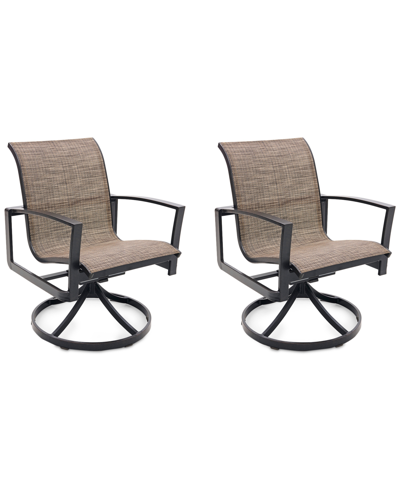 Agio Wythburn Mix And Match Sleek Sling Outdoor Swivel Chairs, Set Of 2 In Mocha Grey,pewter Finish