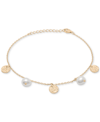 MACY'S CULTURED FRESHWATER PEARL (6-7MM) & TEXTURED DISC CHARM BRACELET IN 14K GOLD-PLATED STERLING SILVER