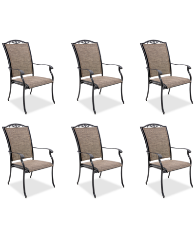 Agio Wythburn Mix And Match Filigree Sling Outdoor Dining Chairs, Set Of 6 In Mocha Grey,pewter Finish