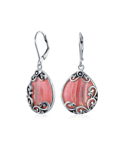 Bling Jewelry Sterling Silver Teardrop Earrings In Pink Rhodochrosite