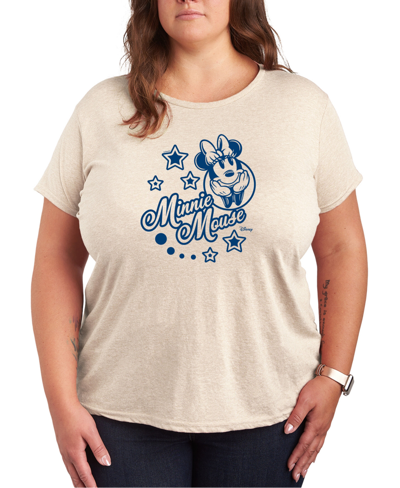 Air Waves Trendy Plus Size Minnie Mouse Stars Graphic T-shirt In Beige,khaki