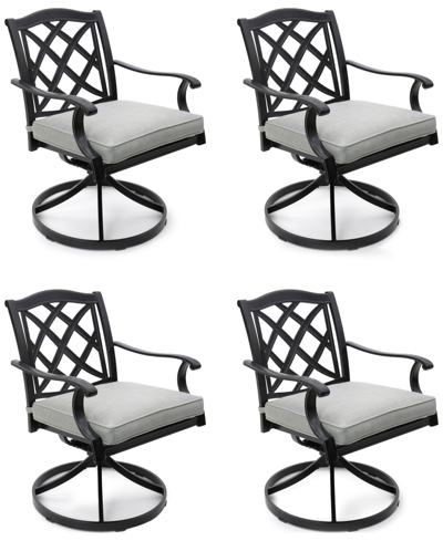 Agio Wythburn Mix And Match Lattice Outdoor Swivel Chairs, Set Of 4 In Oyster Light Grey,pewter Finish