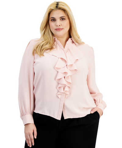 Bar Iii Plus Size Ruffle-front Blouse, Created For Macy's In Rosebud