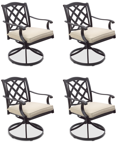 Agio Wythburn Mix And Match Lattice Outdoor Swivel Chairs, Set Of 4 In Straw Natural,pewter Finish