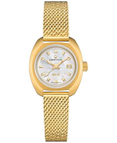 Certina Women's Swiss Automatic Ds-2 Lady Gold Pvd Stainless Steel Mesh Bracelet Watch 28mm In Mother Of Pearl