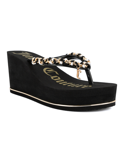 Juicy Couture Women's Ullie Chain Detail Thong Platform Wedge Sandals In Black