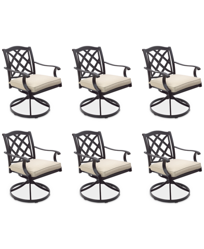 Agio Wythburn Mix And Match Lattice Outdoor Swivel Chairs, Set Of 6 In Straw Natural,pewter Finish
