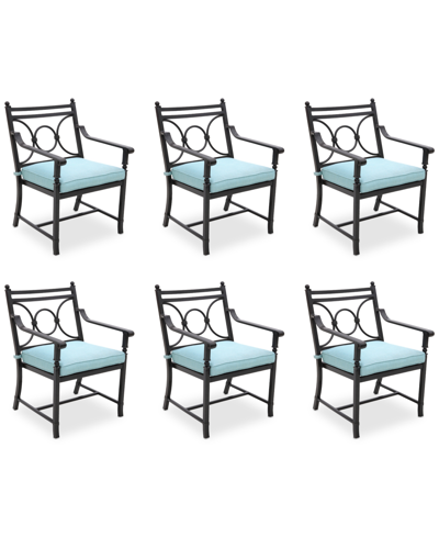 Agio Wythburn Mix And Match Scroll Outdoor Dining Chairs, Set Of 6 In Spa Light Blue,pewter Finish