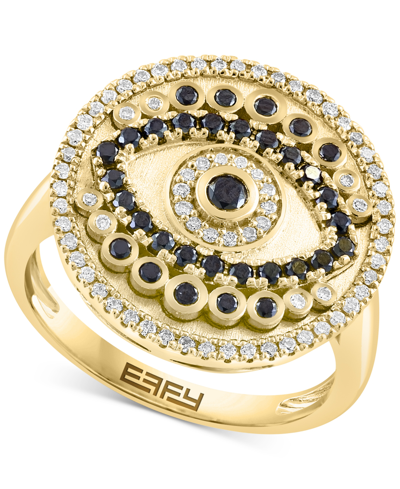Effy Collection Effy Black Diamond (3/8 Ct. T.w.) & White Diamond (1/4 Ct. T.w.) Evil Eye Ring In 14k Gold In Yellow Gol