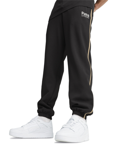 Puma Men's Team Regular-fit Logo Embroidered Seersucker Track Pants In  Black