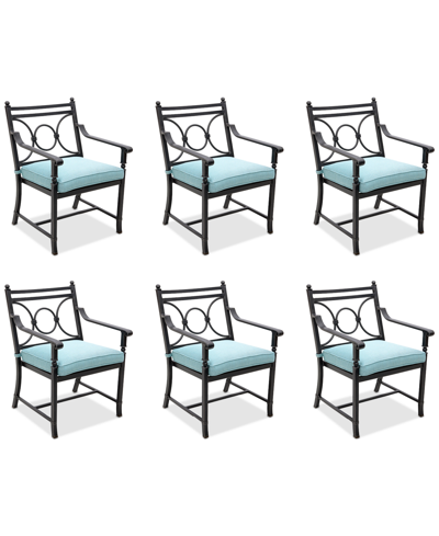 Agio Wythburn Mix And Match Scroll Outdoor Dining Chairs, Set Of 6 In Spa Light Blue,pewter Finish