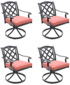 Agio Wythburn Mix And Match Lattice Outdoor Swivel Chairs, Set Of 4 In Peony Brick Red,pewter Finish