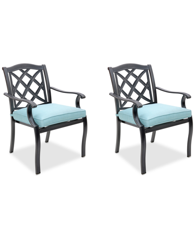Agio Wythburn Mix And Match Lattice Outdoor Dining Chairs, Set Of 2 In Spa Light Blue,pewter Finish