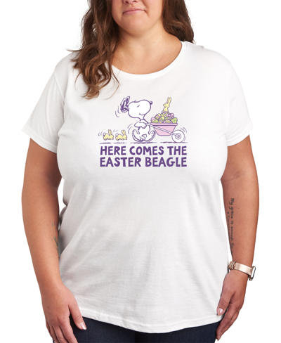 Air Waves Trendy Plus Size Peanuts Snoopy Easter Graphic T-shirt In White