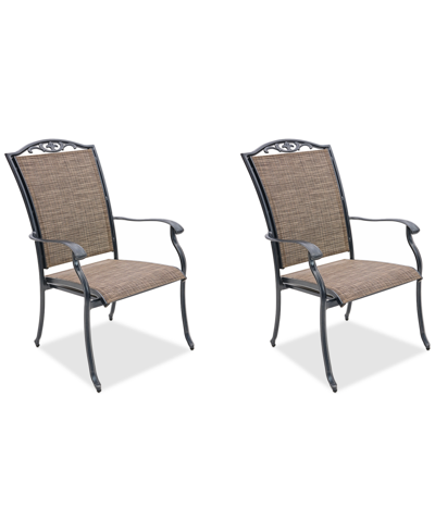 Agio Wythburn Mix And Match Filigree Sling Outdoor Dining Chairs, Set Of 2 In Mocha Grey,pewter Finish