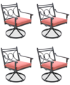 Agio Wythburn Mix And Match Scroll Outdoor Swivel Chairs, Set Of 4 In Peony Brick Red,pewter Finish