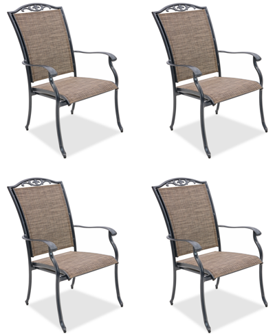 Agio Wythburn Mix And Match Filigree Sling Outdoor Dining Chairs, Set Of 4 In Mocha Grey,pewter Finish