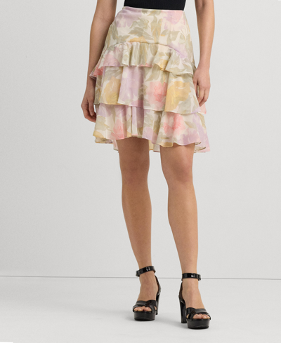 Lauren Ralph Lauren Women's Floral Crinkle Georgette Tiered Skirt In Cream Multi