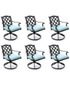 Agio Wythburn Mix And Match Lattice Outdoor Swivel Chairs, Set Of 6 In Spa Light Blue,bronze Finish