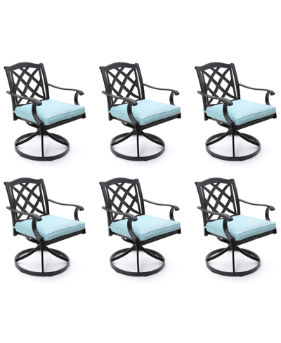 Agio Wythburn Mix And Match Lattice Outdoor Swivel Chairs, Set Of 6 In Spa Light Blue,bronze Finish