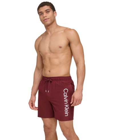 Calvin Klein Men's Core Logo-print 7" Volley Swim Trunks, Created For Macy's In Cabernet