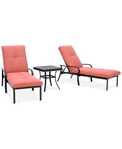 Agio St Croix Outdoor 3-pc Chaise Set (2 Chaise Lounge Chairs + 1 End Table) In Peony Brick Red