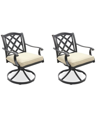 Agio Wythburn Mix And Match Lattice Outdoor Swivel Chairs, Set Of 2 In Straw Natural,pewter Finish