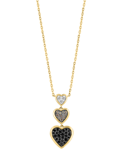 Effy Collection Effy Multicolor Diamond Triple Heart Drop Pendant Necklace (3/8 Ct. T.w.) In 14k Gold, 17" + 1" Exte In Yellow Gol
