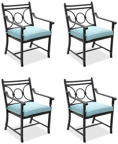 Agio Wythburn Mix And Match Scroll Outdoor Dining Chairs, Set Of 4 In Spa Light Blue,pewter Finish