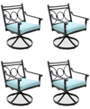 Agio Wythburn Mix And Match Scroll Outdoor Swivel Chairs, Set Of 4 In Spa Light Blue,pewter Finish